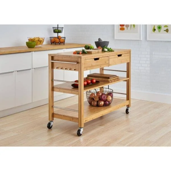 Trinity Bamboo 48 in. Kitchen Island with Drawers