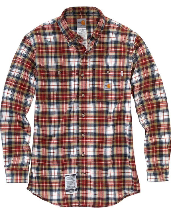 Carhartt Men's Dark Crimson/Black Flame-Resistant Classic Plaid Shirt
