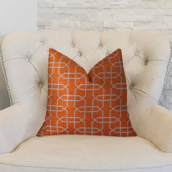 Plutus Marquette Orange and White Handmade Luxury Pillow 12x22L x20x22W