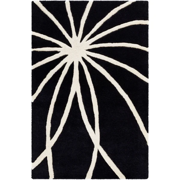 Hand-Tufted Contemporary Black/White Mayflower Wool Abstract Area Rug (6& Square)