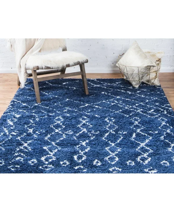Unique Loom Geometric Rabat Shag Area Rug (9& x 12& - Navy Blue)