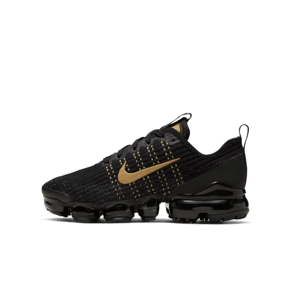 Nike Air VaporMax Flyknit 3 Black/Gold Grade School Kids& Shoes - Size: 5