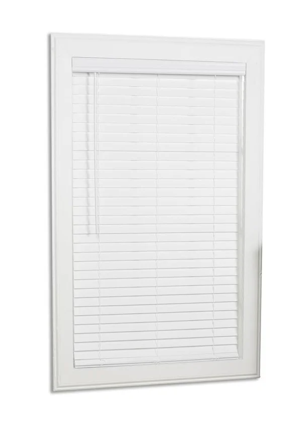 Allen + Roth 2-in Slat Width 20.5-in x 84-in Cordless White Faux Wood Room Darkening Full-view Standard Horizontal Blinds, 18JW