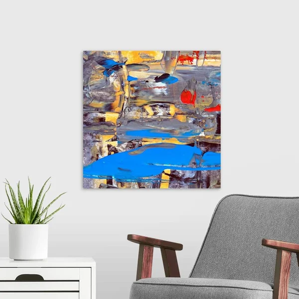 Blue and Yellow Abstract - Large Solid-Faced Canvas Wall Art Print, Great Big Canvas