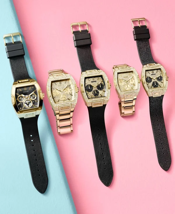 Guess Men's Black and Gold-Tone Square Multifunction Watch - Black
