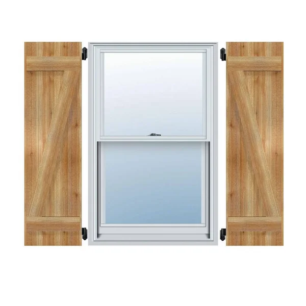 16 7/8x22W x 47x22H TimberCraft Five 3 3/8x22 Boards Joined Board-n-Batten Shutters w/Z-Bar - Rough Sawn Western Red Cedar (Per P