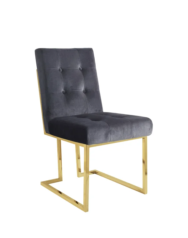 Chic Home Liam Grey Tufted Velvet Polished Brass Metal Dining Side Chair