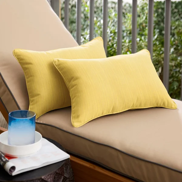 Sunbrella Dupione Cornsilk Corded Indoor/ Outdoor Pillows (Set of 2) 12 in x 18 in