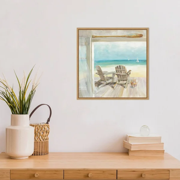 Amanti Art 'Seaside Morning' Framed Canvas Wall Art - Brown, 16x16