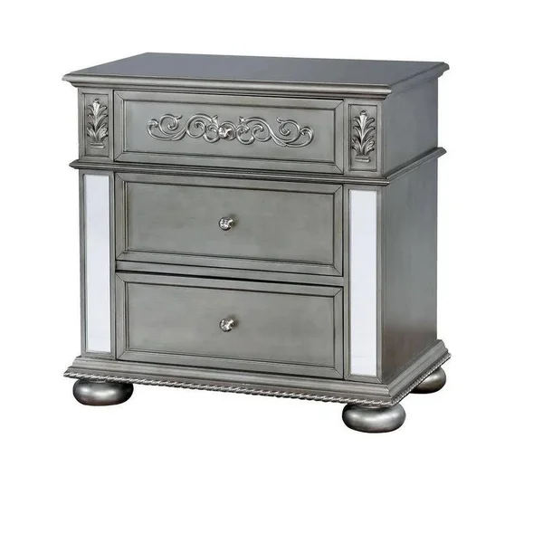 William's Home Furnishing 3-Drawer Azha Silver Night Stand 30 in. H x 30 in. W x 17.63 in. D