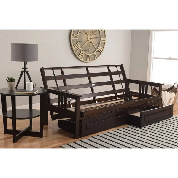 Porch & den DeSoto Espresso Full-Size Wood Storage Futon with Mattress - Linen Aqua