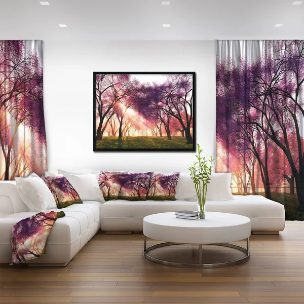 Designart 'Cherry Blossoms Japan Garden' Landscape Framed Canvas Art Print (42 in. Wide x 32 in. High), Black, Design Art