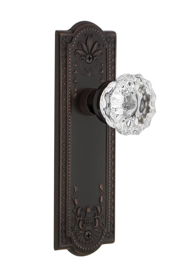 Nostalgic Warehouse 700839 Meadows Plate Double Dummy Crystal Glass Door Knob - Timeless Bronze
