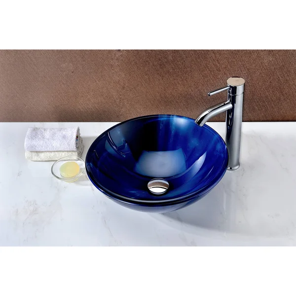 Anzzi LS-AZ051 Meno Series Deco-Glass Vessel Sink in Lustrous Blue