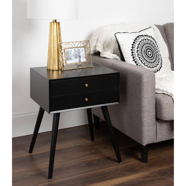 Kate and Laurel Finco Nightstand Side Table with 2 Drawers - Gray