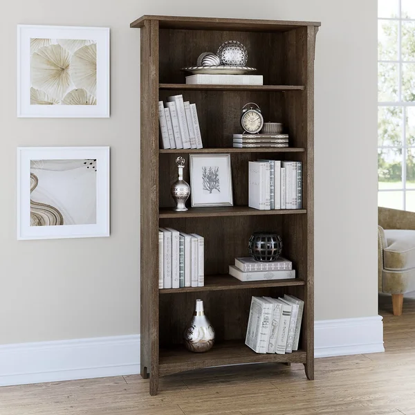 Bush Furniture Salinas Tall 5 Shelf Bookcase, Ash Brown
