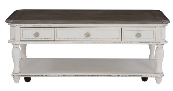 Lexicon Willowick Wood 3 Drawer Coffee Table in Antique White