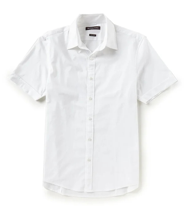 Michael Kors Slim-Fit Solid Stretch Short-Sleeve Woven Shirt - S