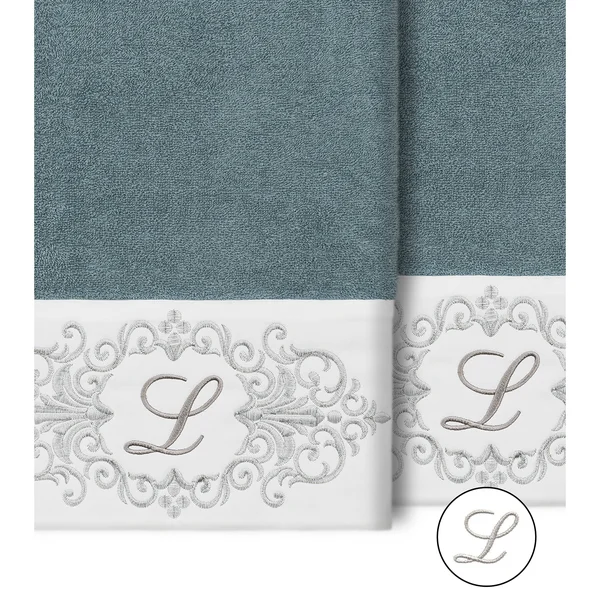 Linum Home Monica 2 Piece Embellished Hand Towel Set - Gray-R