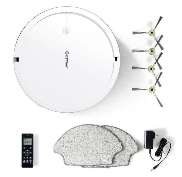 Costway Robot Vacuum Cleaner Self-Charge App Voice Control HEPA Filter Water Tank White