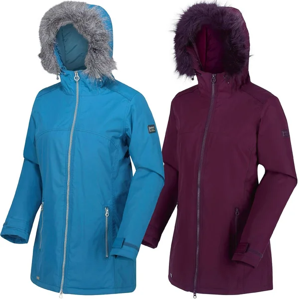 Regatta Womens Myla Waterproof Insulated Fur Trimmed Hooded Walking Jacket Coat Blue 8
