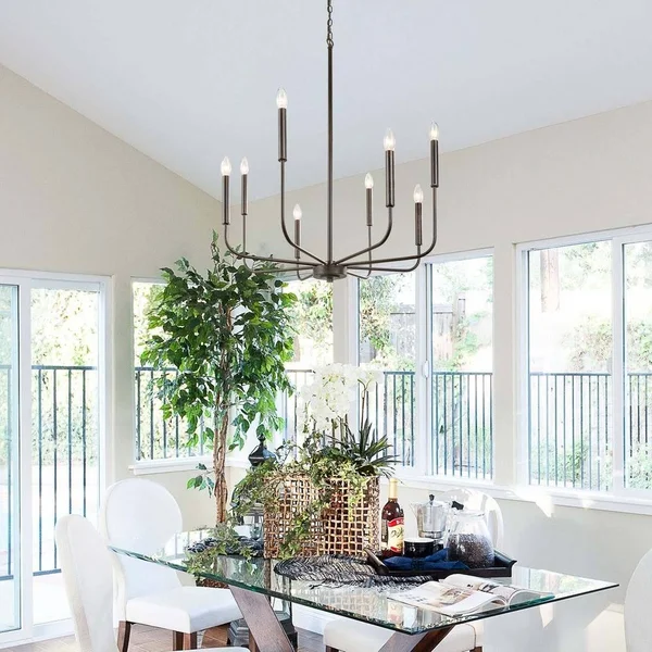 Transitional 8-Lights Hanging Chandelier Pendants for Living Room - L26.8x22X W26.8x22 x H35.4x22 (L26.8x22X W26.8x22 x H35.4x22