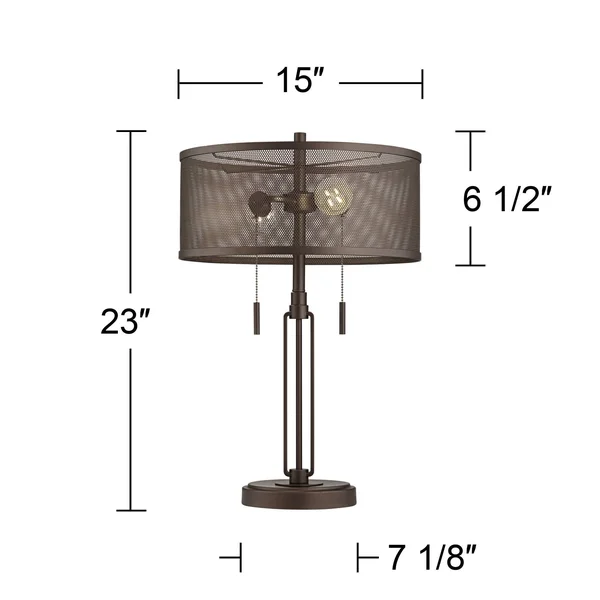 Dayn Industrial Rustic Farmhouse Accent Table Lamps Set of 2 with Antique LED Edison Bulb Brown Metal Mesh Shade for Living Room