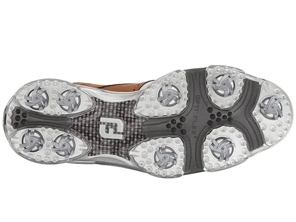DryJoys Men's Tour Golf Shoes Spiked Saddle in White - Bomber Taupe Size 9 N