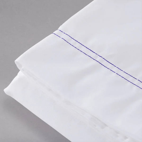 Ganesh Mills 3572204 T200 Percale Hotel Flat Full Bed Sheets White with Blue Thread 81 x 108 in. - 12 per Case