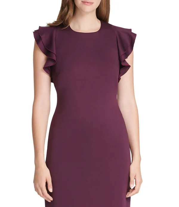 Tommy Hilfiger Scuba Flutter Ruffle Cap Sleeve Sheath Dress - 2