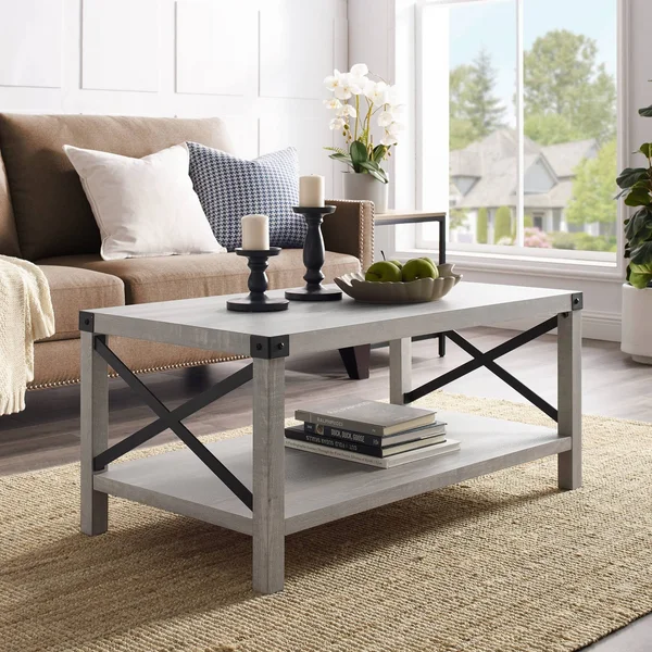 Sophie Rustic Farmhouse x Frame Coffee Table Stone Gray - Saracina Home