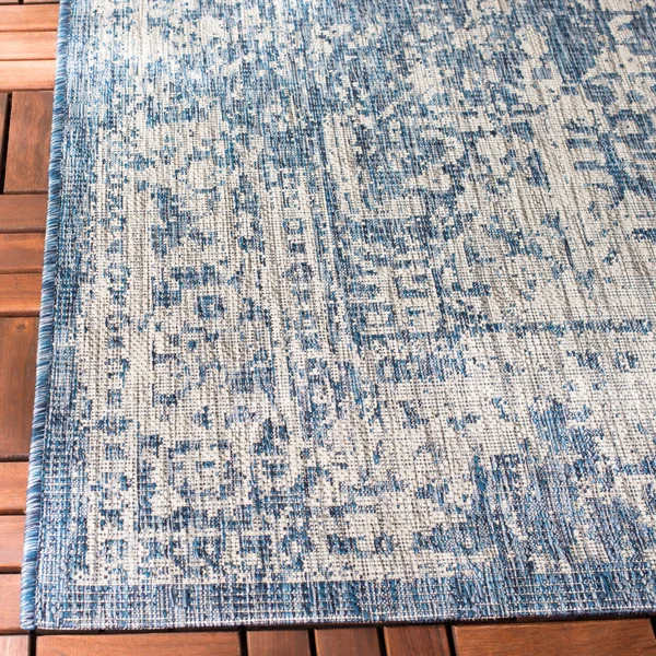 Safavieh Courtyard Collection CY8671-368 Indoor/Outdoor Area Rug, 6& 7x22 Square, Navy/Grey