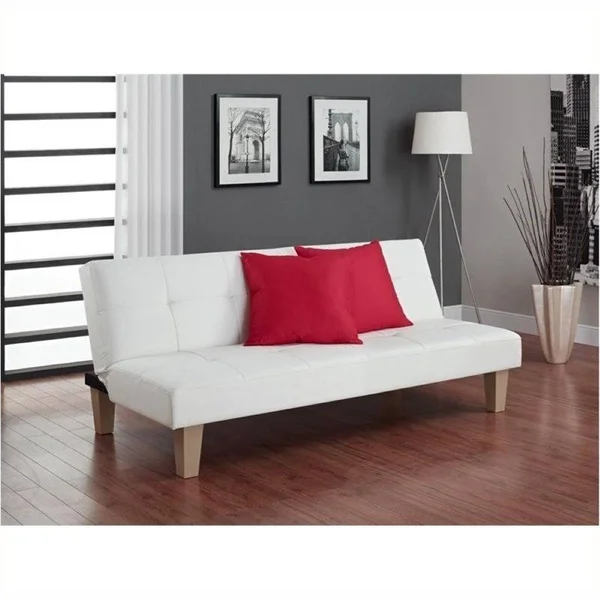 Bowery Hill Faux Leather Convertible Sofa in White - BH-493938