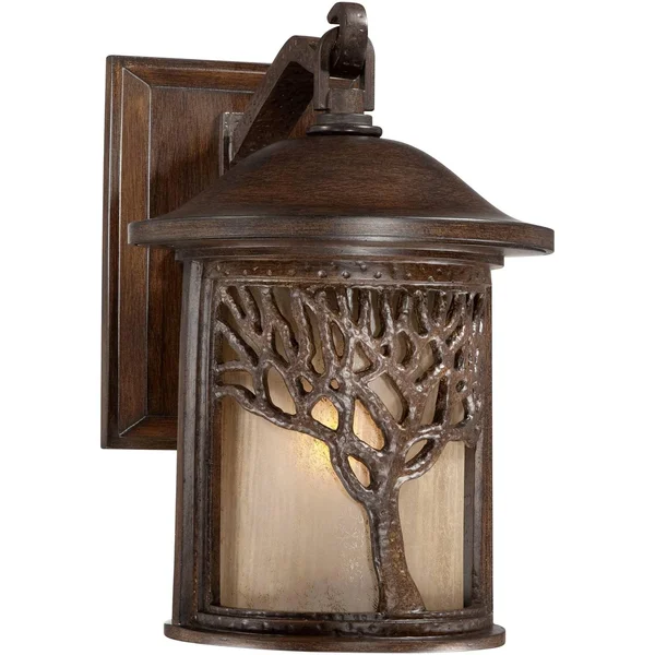 John Timberland Mission Outdoor Wall Light Fixture Bronze Tree Motif 12 1/4x22 Amber Glass Lantern for Exterior House Porch Pati