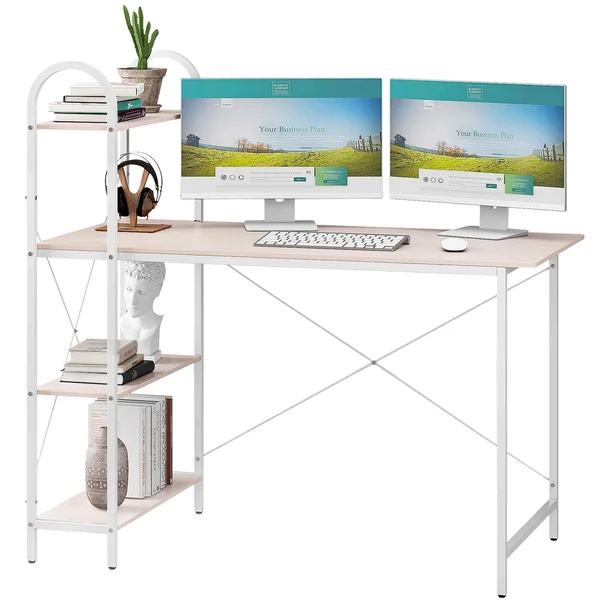 Home Bi Computer Desk with Storage Shelves 47 inch, Reversible Study Writing Table with Adjustable Bookshelf, Home Office Wood P