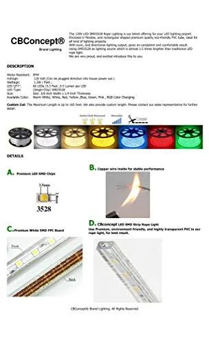 Cbconcept UL Listed, 164 Feet, 18000 Lumen, 4000K Soft White, Dimmable, 120V AC Flexible Flat LED Strip Rope Light, 3000 Units 3