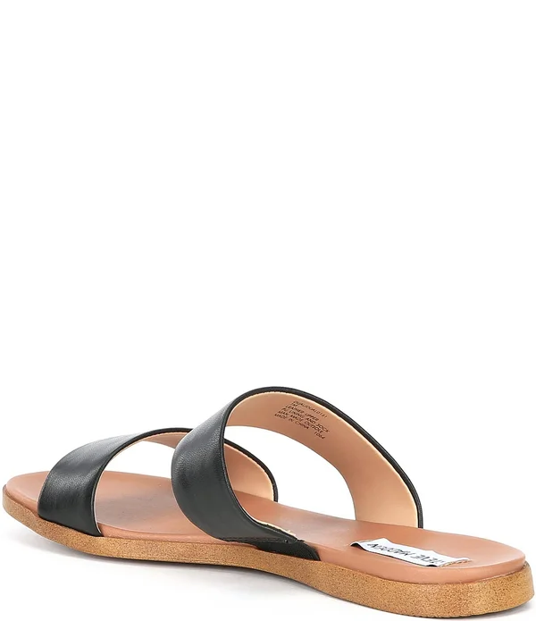 Steve Madden Dual Flat Sandal Women's Sandals Black Leather : 7.5 M