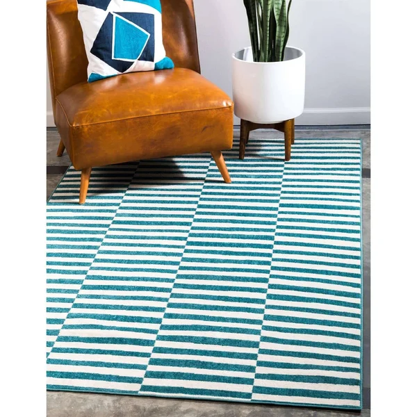 Unique Loom Striped Williamsburg Area Rug - 8& x 10& Teal