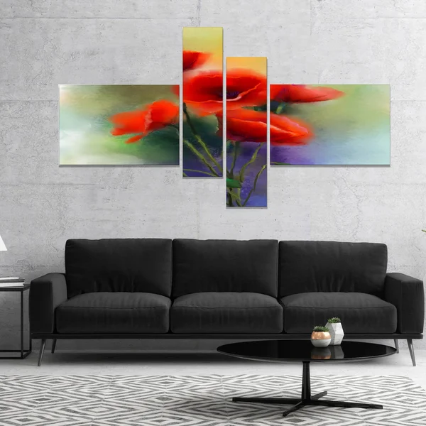 Designart 'Watercolor Red Poppy Flowers ' Floral Canvas Art Print - 60 in. Wide x 32 in. High - 5 Panels