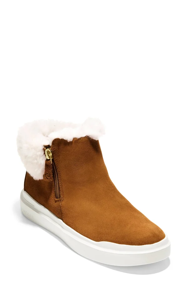 Cole Haan Grandpro Rally Faux Fur Trim Bootie - Brown - 6 B