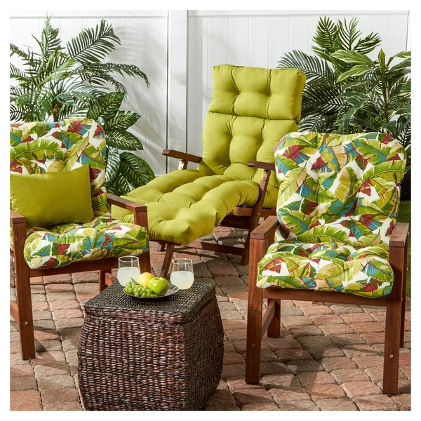 Set of 2 Palm Leaves Multi Outdoor Seat/Back Chair Cushions - Kensington Garden