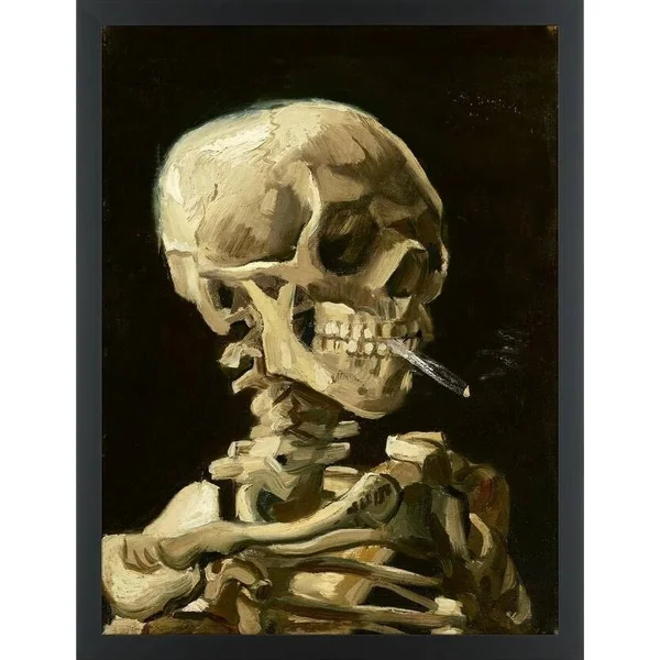Easy Art Prints Vincent Van Gogh's 'Skull with Burning Cigarette' Premium Canvas Art - 36 x 24 - Classic Black Frame - Classic