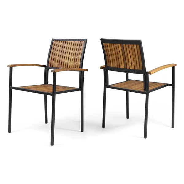 2pk Bridget Wood & Iron Patio Dining Chair Teak - Christopher Knight Home