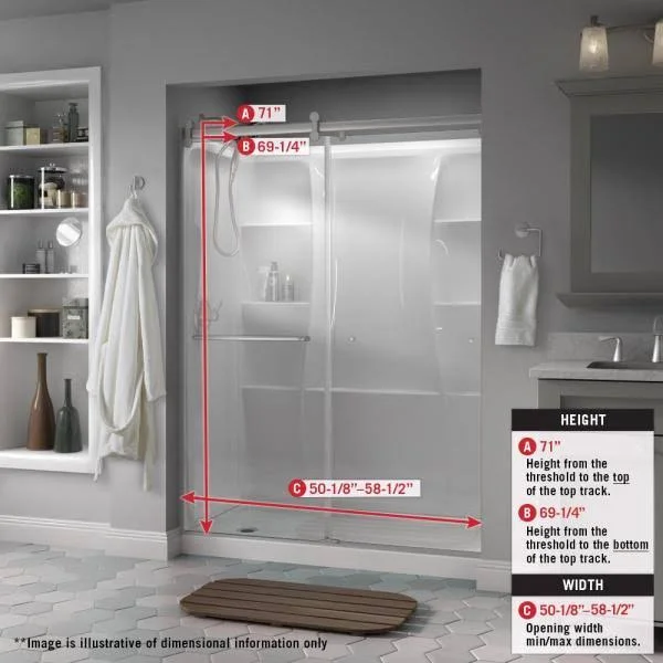 Delta Simplicity 60 x 71 in. Frameless Contemporary Sliding Shower Door in Bronze with Clear Glass