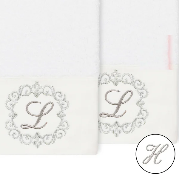 Linum Home Monica 2 Piece Embellished Hand Towel Set - Gray-R