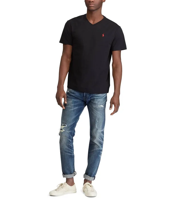 Polo Ralph Lauren Classic-Fit Short-Sleeve V-Neck Tee, Mens, XL, Dress Shirt Blue