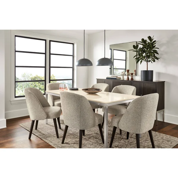 Room & Board, Modern Cora Side Chair in Declan Natural w/ Charcoal Legs White Brown - Performance Fabric