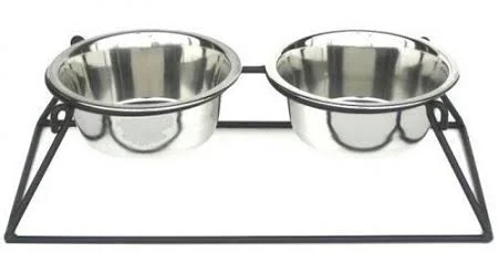 PetsStop RDB2-L Pyramid Elevated Double Dog Feeder Large - Black