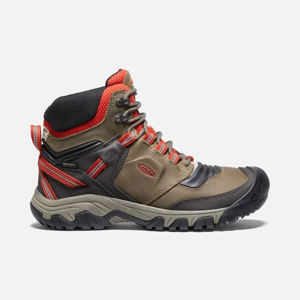 Keen Men's Ridge Flex Mid Waterproof Boot - 12 Wide - Dark Olive, Ketchup