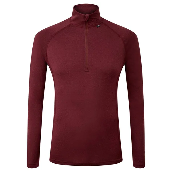 dhb Merino Long Sleeve Zipper Neck Base Layer (M_200) Small Dark Red Men's Base Layers